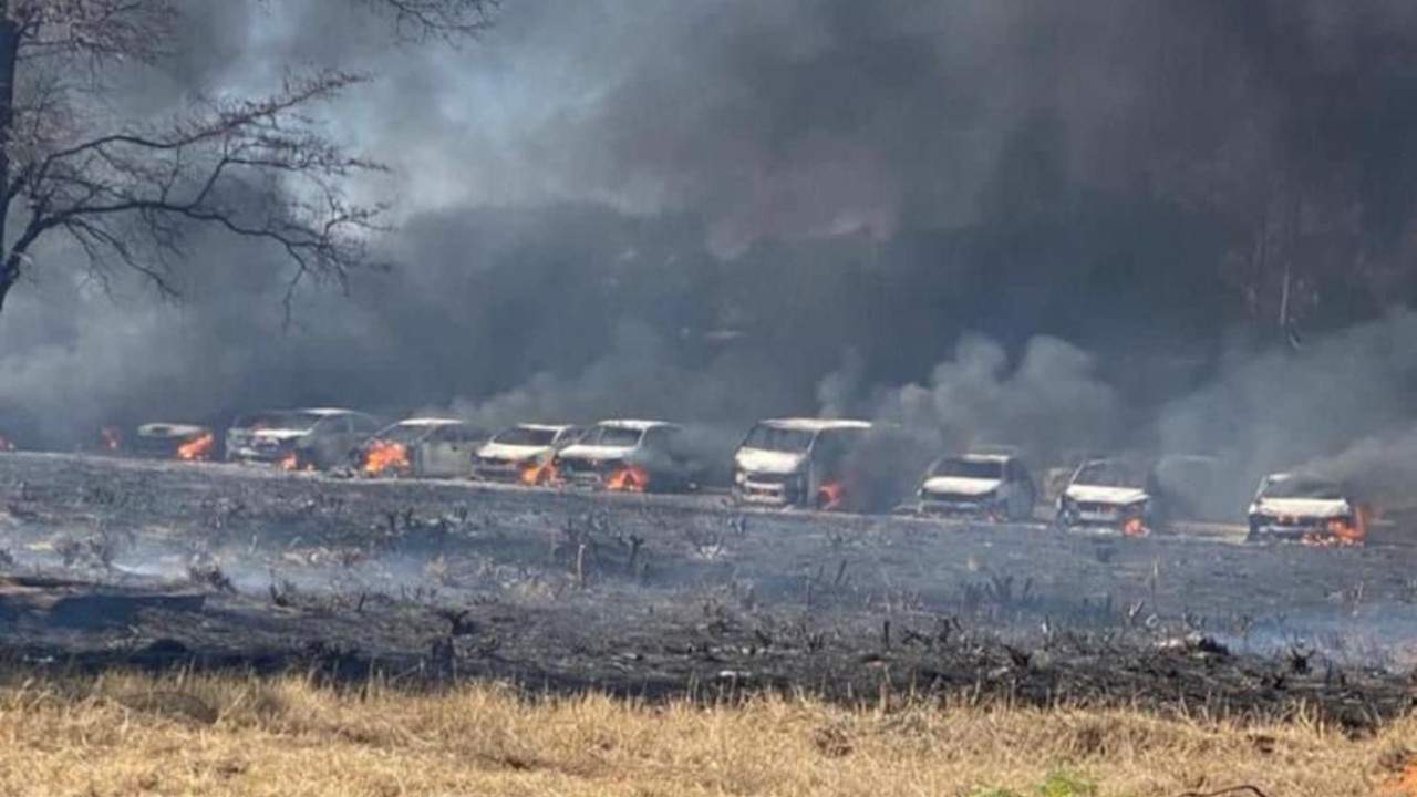 49 cars caught fire at a racing event in Botswana scorched cars