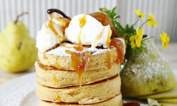 Beautifully stacked fully pancakes by Glend's