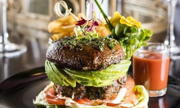 Olives & Plates Carb Free Portobello Mushroom and Avo Beef Burger.