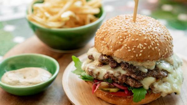 Tashas Lynnwood Bridge double stacked beef burger and crispy fries - Lynnwood Bridge restaurants 
