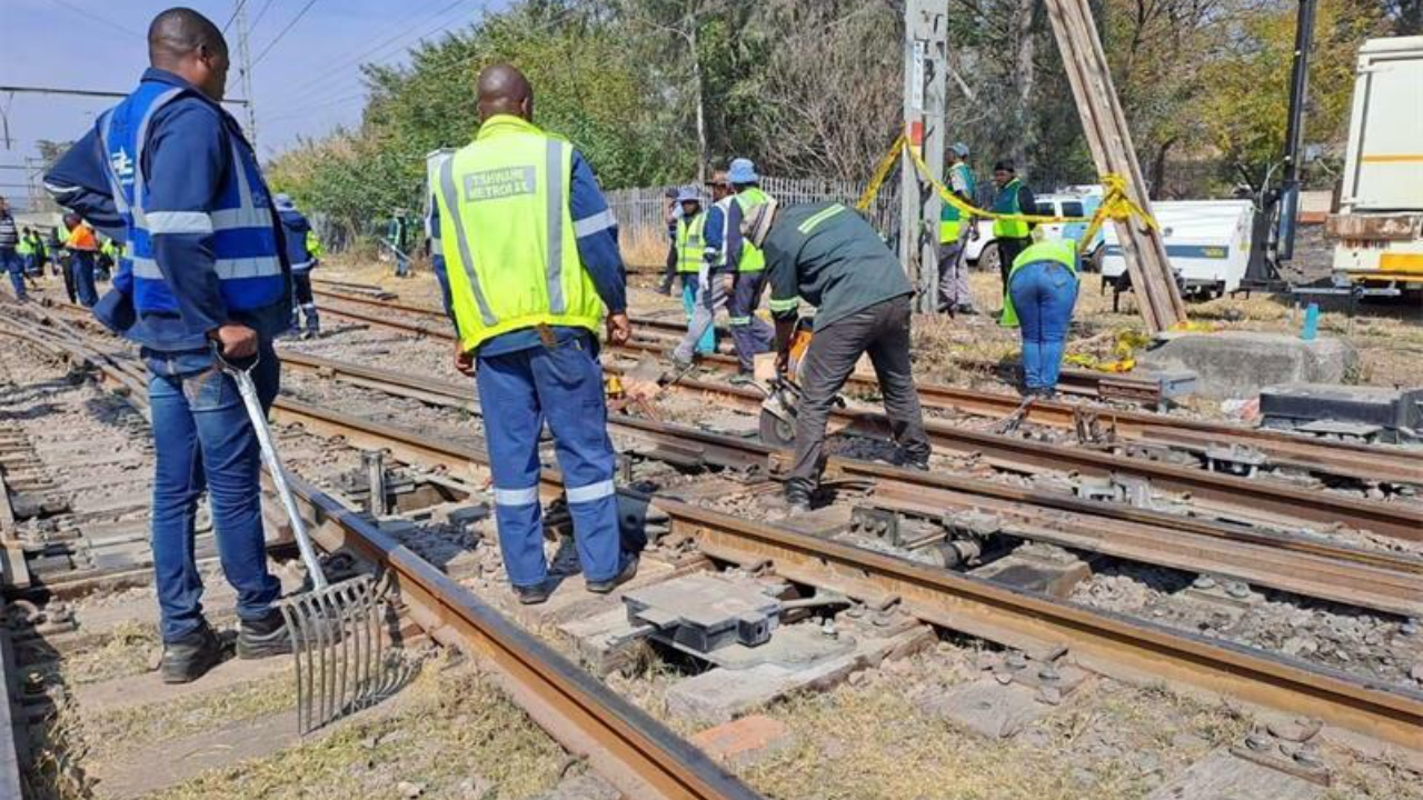 Metrorail at the Hercules derailment site working to ensure that the rail line is safe. Photo: Facebook