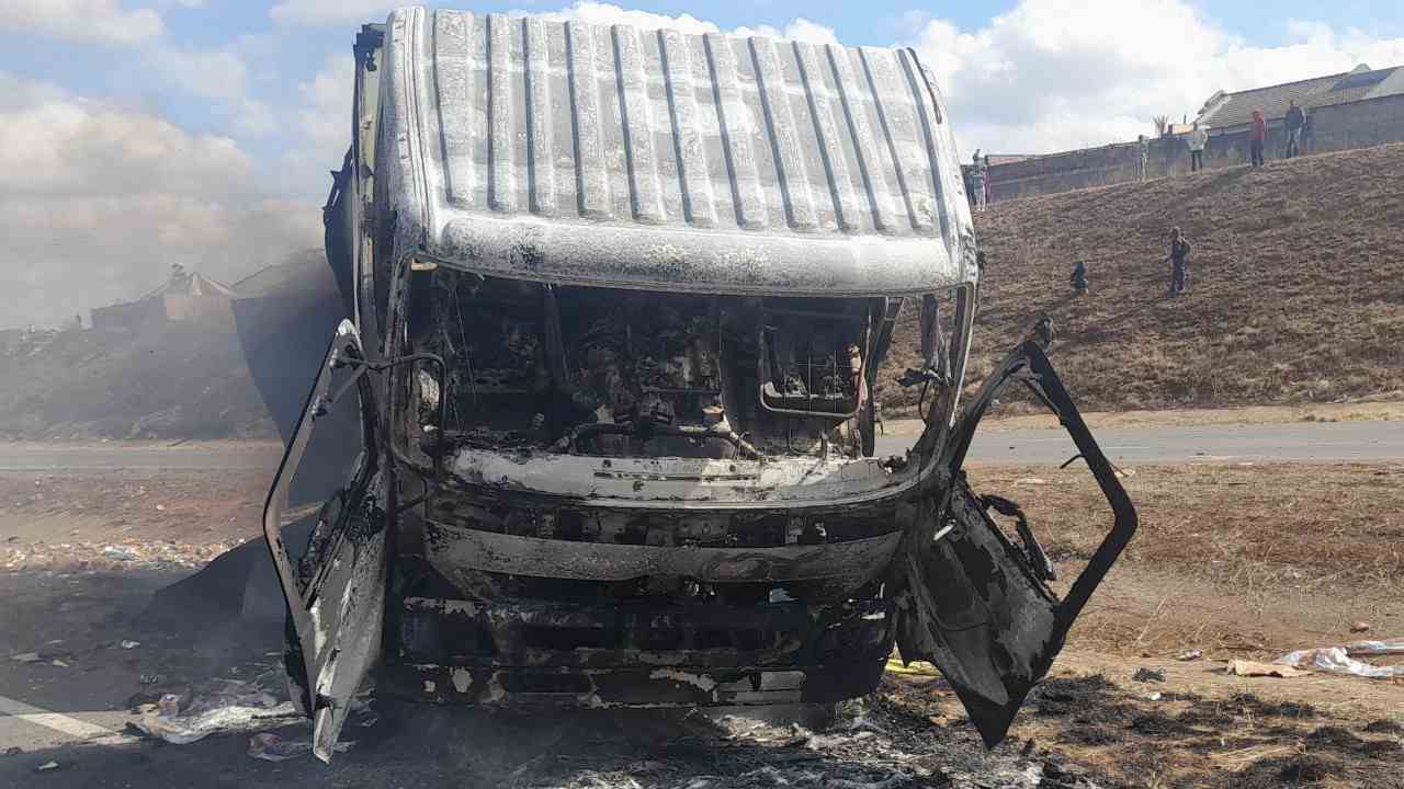 demonstrators looted a truck on the N12 highway