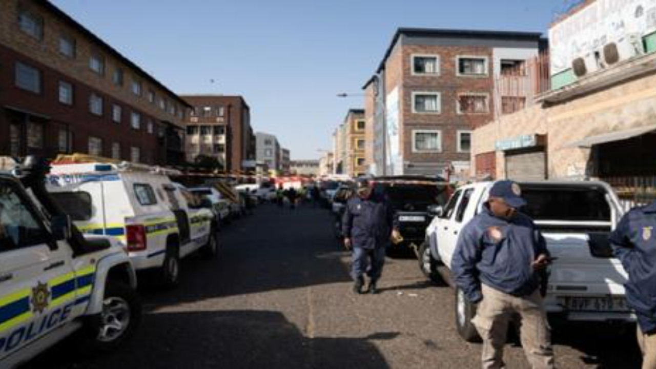 Police at the scene of the Johannesburg CBD building fire.