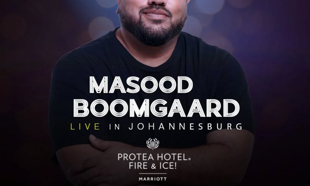 Masood Boomgaard live, Johannesburg comedy show, 2025 comedy tour, Protea Hotel Fire & Ice, Melrose Arch event, South African comedian, stand-up comedy night, Joburg events May 2025, unfiltered humor, spiritual sarcasm, SA comedy scene, live entertainment Johannesburg, Quicket tickets, Masood Boomgaard tour dates, comedy in Melrose Arch, Joburg ETC