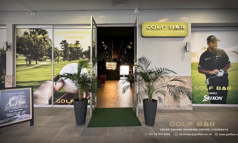 Indoor golf, Johannesburg, Golf Bar SA, Fourways venue, golf simulator, social golf, virtual golf course, group golf, indoor entertainment, corporate events, golf practice, fast golf rounds, golf and drinks, Cedar Square, Jozi nightlife, modern golf technology, Joburg ETC