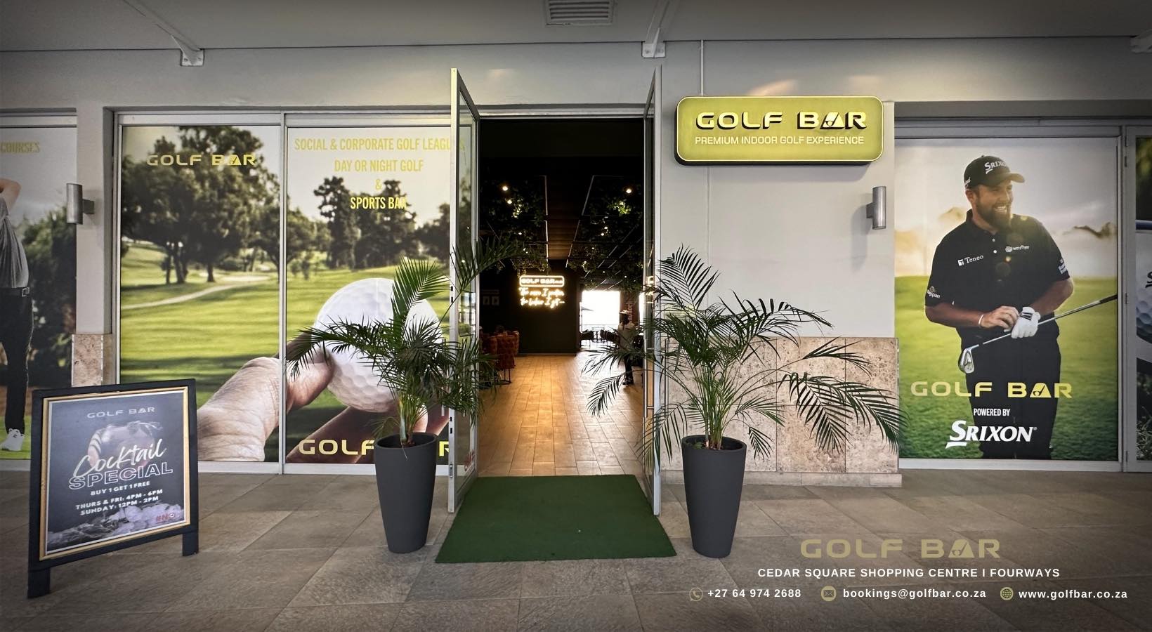Indoor golf, Johannesburg, Golf Bar SA, Fourways venue, golf simulator, social golf, virtual golf course, group golf, indoor entertainment, corporate events, golf practice, fast golf rounds, golf and drinks, Cedar Square, Jozi nightlife, modern golf technology, Joburg ETC