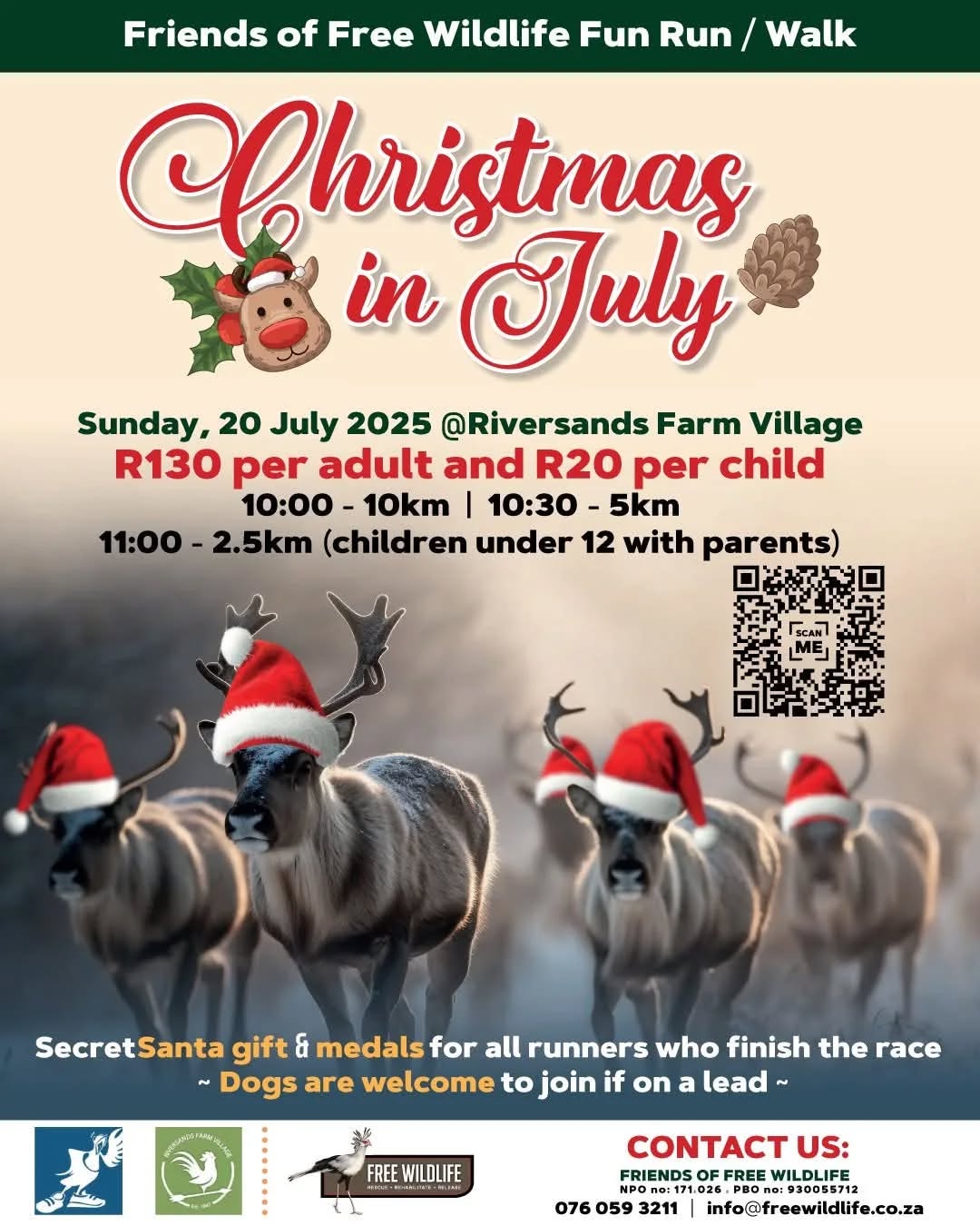 Christmas in July Fun Run, Midrand trail walk, Riversands Farm Village run, family fitness event July, dog-friendly trail walk, charity run Johannesburg, festive outdoor activities, Secret Santa event, Johannesburg running events, Joburg ETC