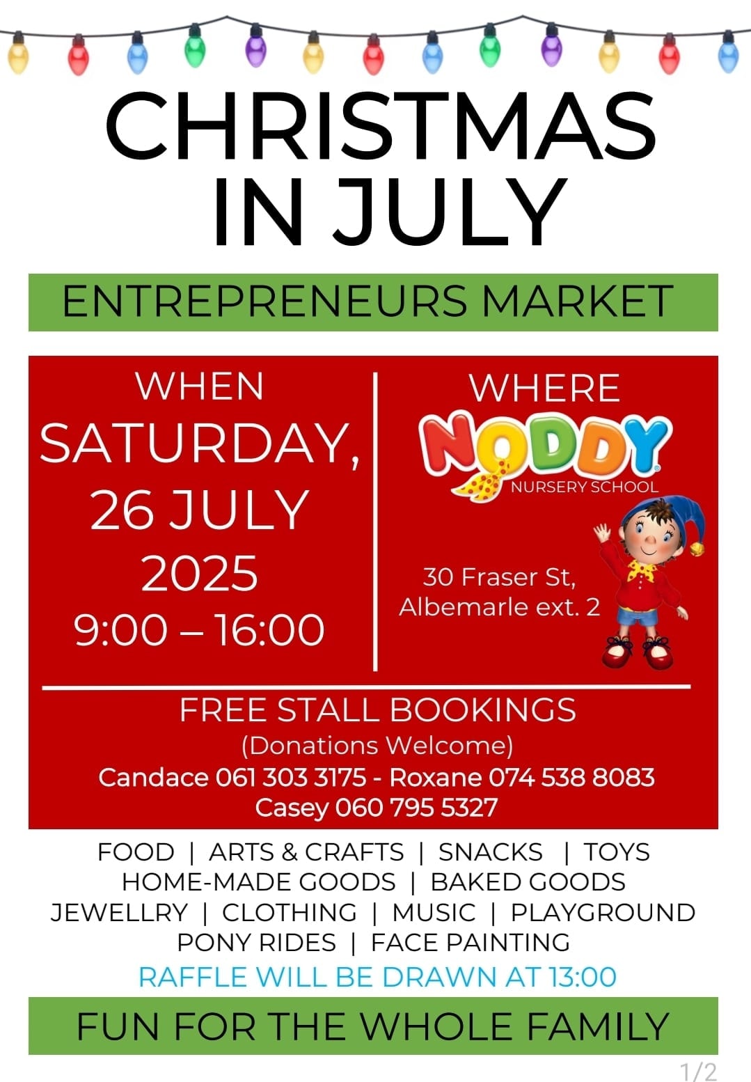 2025 Christmas in July event, Noddy School Germiston, winter family outing Johannesburg, kids crafts festival Gauteng, festive community celebration, Germiston school event, Joburg ETC