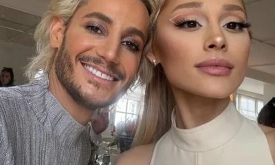 Ariana Grande singing with Frankie Grande, Hotel Rock Bottom remix cover art, sibling collaboration in studio, pop and Broadway crossover, Joburg ETC