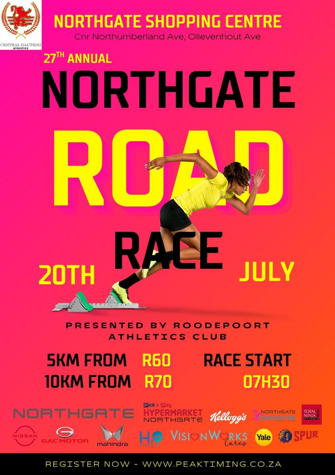 northgate road race 2025, johannesburg road running event, 10km and 5km northgate race, northgate shopping centre race start, roodepoort athletics club race, joburg fitness event july, northgate race medals, cash prizes jozi race