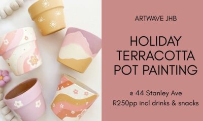 Holiday pot painting for kids Johannesburg, kids art workshop Joburg, Studio Artwave 44 Stanley, school holiday activities for kids, terracotta pot painting class, Johannesburg kids events, Joburg ETC