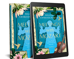 Meetings with Mozart book cover, William Charlton-Perkins author portrait, debut South African novelist 2025, Natal Midlands literary setting, Joburg ETC