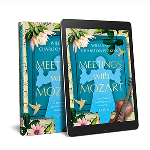 Meetings with Mozart book cover, William Charlton-Perkins author portrait, debut South African novelist 2025, Natal Midlands literary setting, Joburg ETC