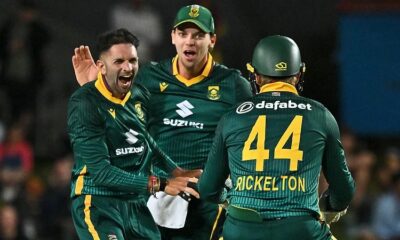 Keshav Maharaj celebrating five wicket haul, Proteas spinner, ODI cricket, world number one bowler, South Africa versus Australia, Joburg ETC
