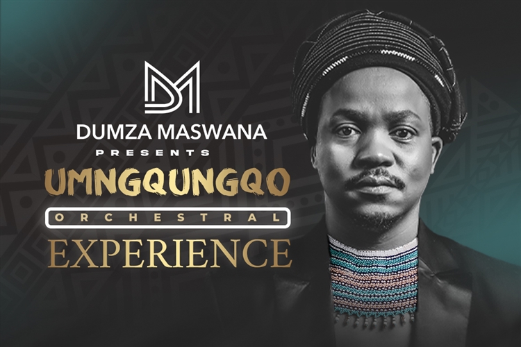 Dumza Maswana performing Johannesburg, Umngqungqo Orchestral Experience stage, Market Theatre concert 2025, African royalty theme music, Sakhile Simani conductor orchestra, traditional uhadi instrument South Africa, Joburg ETC