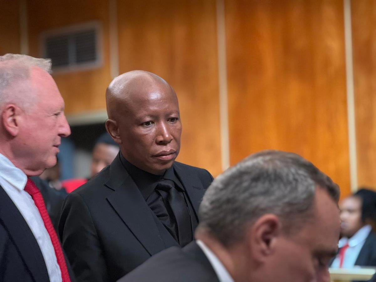 Julius Malema firearm case, Malema in East London court, EFF supporters in red, Mdantsane rally rifle incident, Malema judgment September 2025, South African politics trial, Joburg ETC