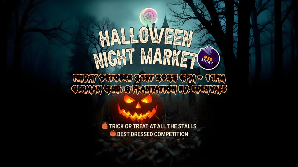 Halloween Night Market Edenvale, German Club event, trick or treat Edenvale, Summit Nation live music, HeartSpace Events market, Edenvale Halloween fun, family night market, Joburg ETC