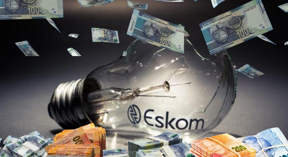 Eskom power station in South Africa, electricity pylons, taxpayer bailout, rising tariffs, energy crisis, municipal debt, South African economy