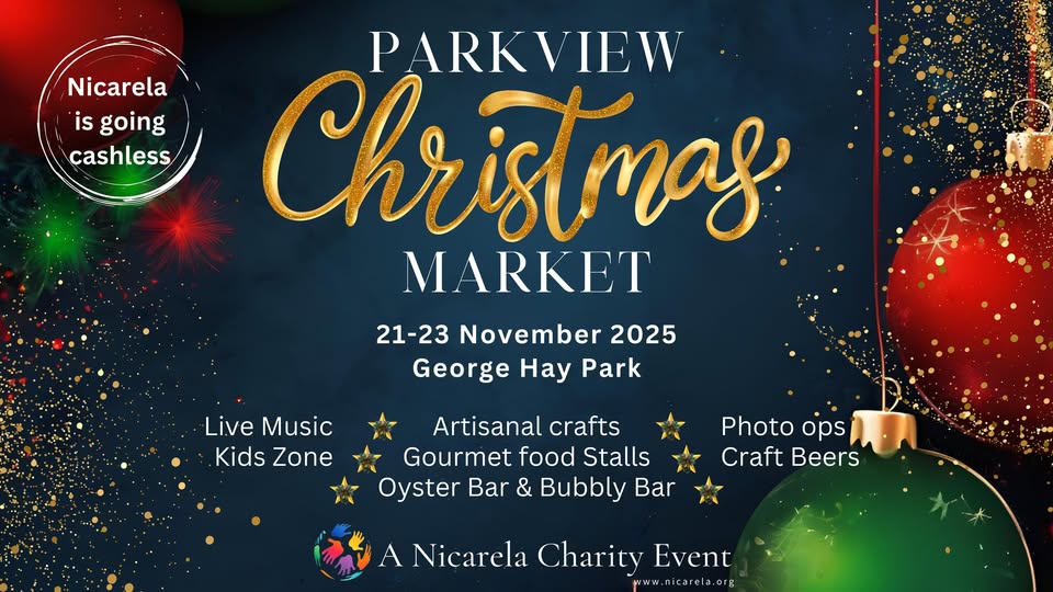 Parkview Christmas Market Johannesburg, George Hay Park, festive lights Joburg, local Christmas shopping, Nicarela Charity, food stalls and live music, family Christmas event, Joburg ETC