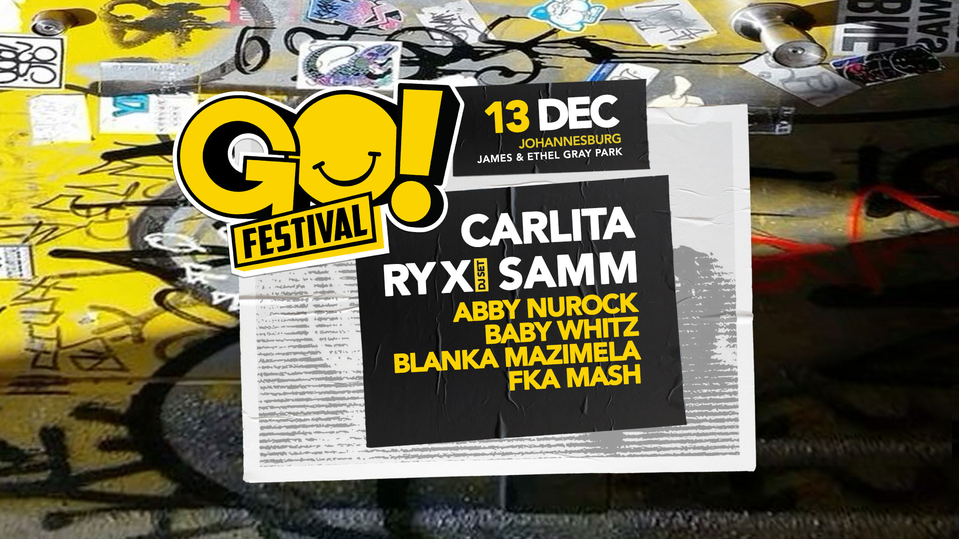 GO Festival Johannesburg, summer music festival, James and Ethel Gray Park event, Carlita live Johannesburg, RY X DJ set South Africa, December concerts Joburg, festival crowd outdoors, Joburg ETC