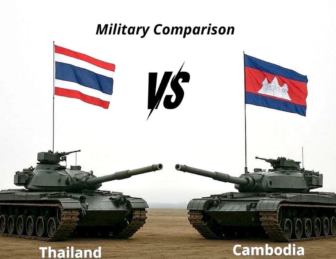 Thailand Cambodia border conflict, military comparison 2025, Southeast Asia clashes, evacuations Thailand, evacuations Cambodia, regional tensions graphic, Joburg ETC