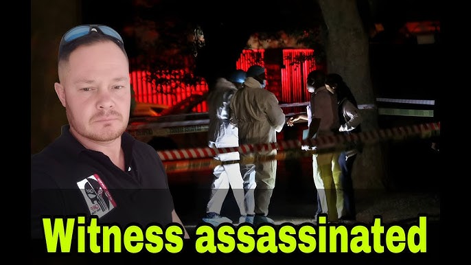 CCTV still frame, Brakpan night scene, security camera footage, South African whistleblower shooting, residential street, Police car at crime scene, Brakpan home exterior, investigation scene in Gauteng, South African law enforcement, Joburg ETC