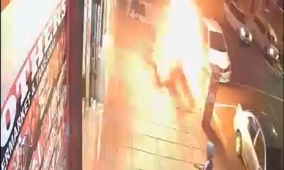 Durban city centre at night, Dorothy Nyembe and Anton Lembede junction, electrical cable arcing spark, Durban CBD street corner, South African municipality energy team, underground cable damage flare Joburg ETC