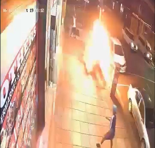 Durban city centre at night, Dorothy Nyembe and Anton Lembede junction, electrical cable arcing spark, Durban CBD street corner, South African municipality energy team, underground cable damage flare Joburg ETC