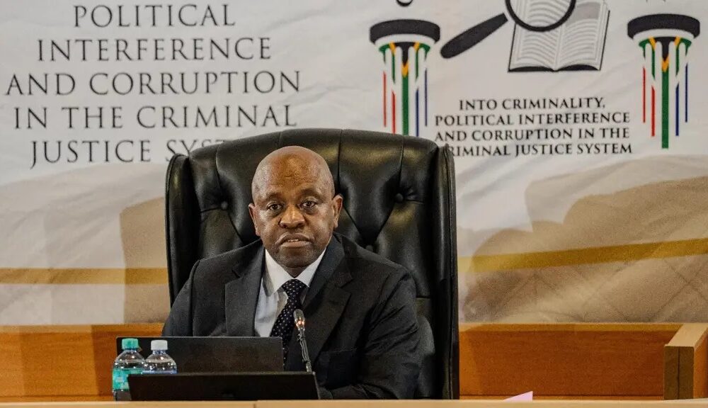 Witness F Madlanga Commission hearing, Madlanga Commission inquiry room South Africa, Shadrack Sibiya suspended deputy police commissioner, Gauteng organised crime unit investigation, Vusimuzi Cat Matlala cartel inquiry, police corruption probe South Africa, Joburg ETC