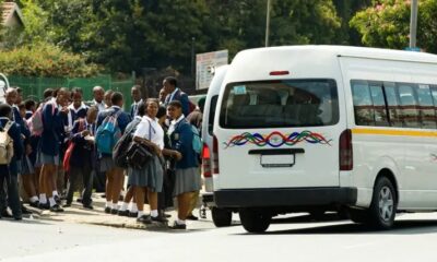 Scholar transport taxi Cape Town, overloaded school transport South Africa, Mitchells Plain primary school traffic stop, children exiting scholar transport taxi, Cape Town Transport Enforcement Unit operation, school transport safety South Africa, Joburg ETC